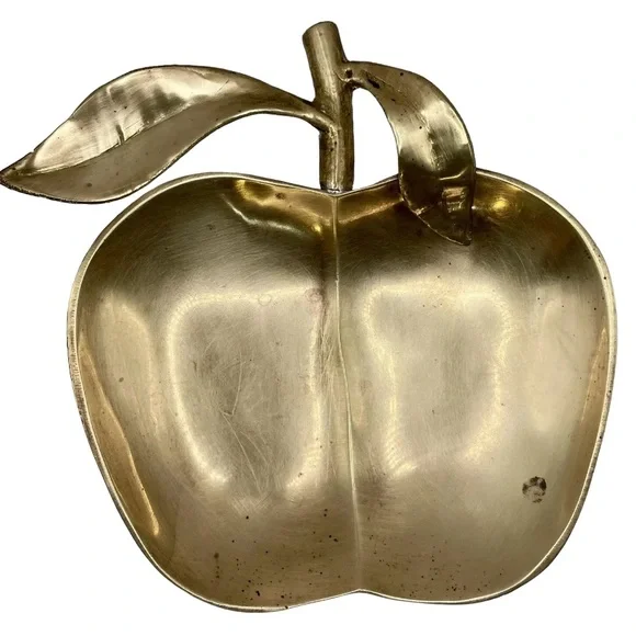 Vintage Brass Dish Apple Shaped Catch All Or Trinket Dish - Picture 1 of 4